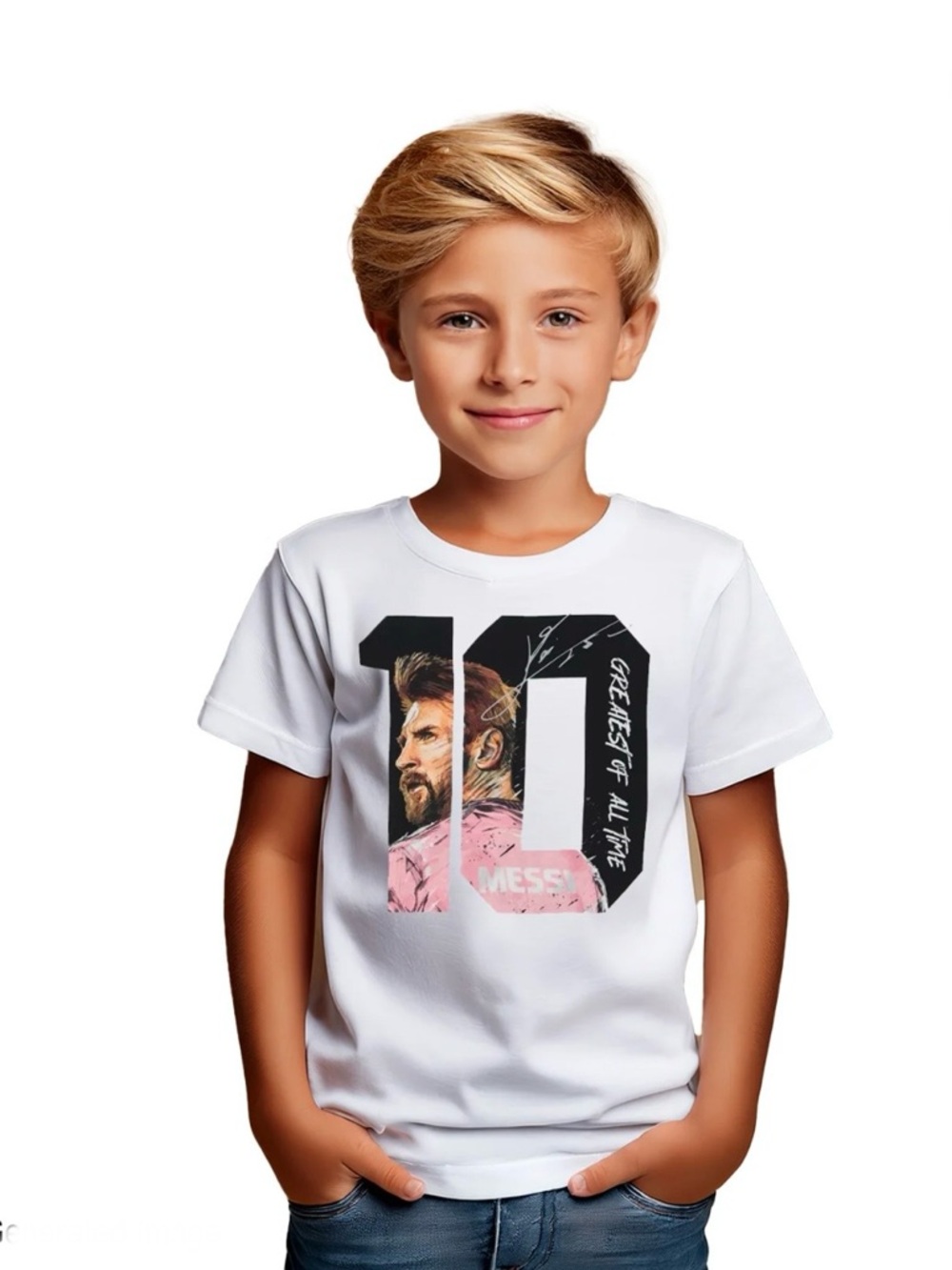Messi Boys' Lifestyle Short Sleeve Graphic T-Shirt, White, S